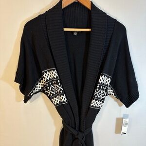 ALYX Womens Sweater Cardigan Sz L Knit Aztec Belted Dolman Sleeves Black White